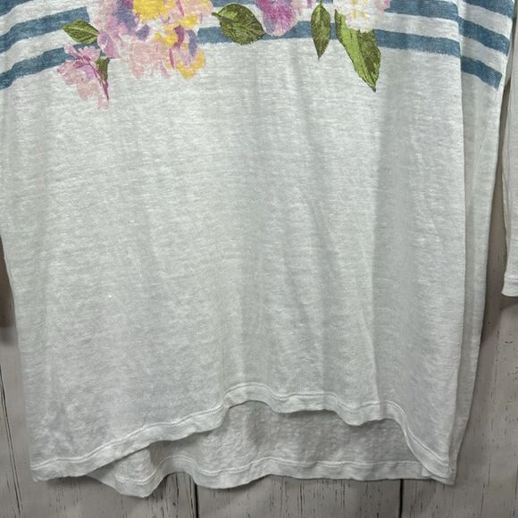 J Jill Love Linen Three Quarter Sleeve Floral White Lightweight Summer Top - Picture 10 of 14